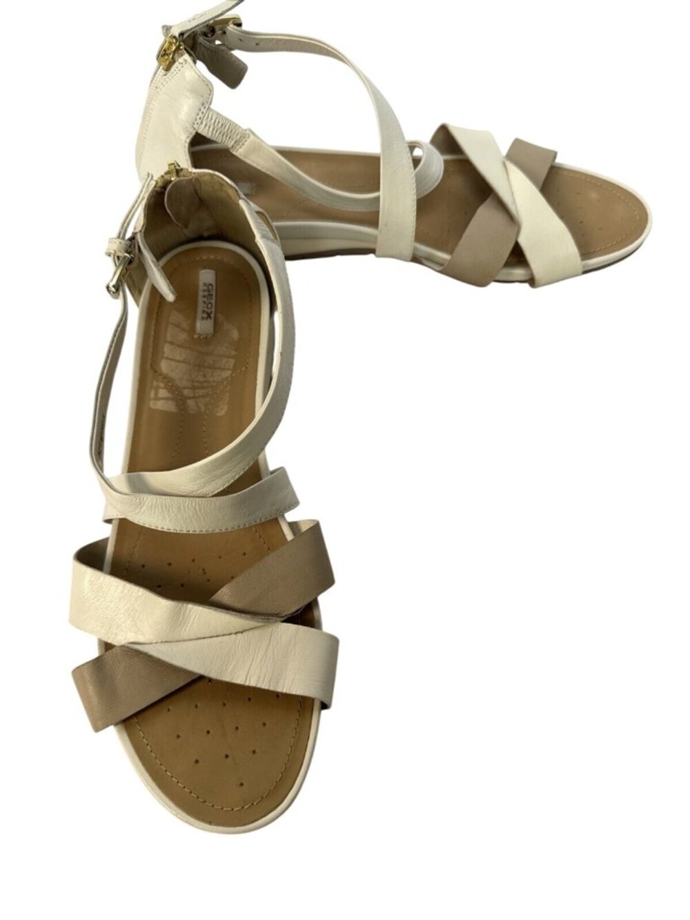 Geox Respira L Womens Beige & Taupe Leather Strappy Sandals Size 11